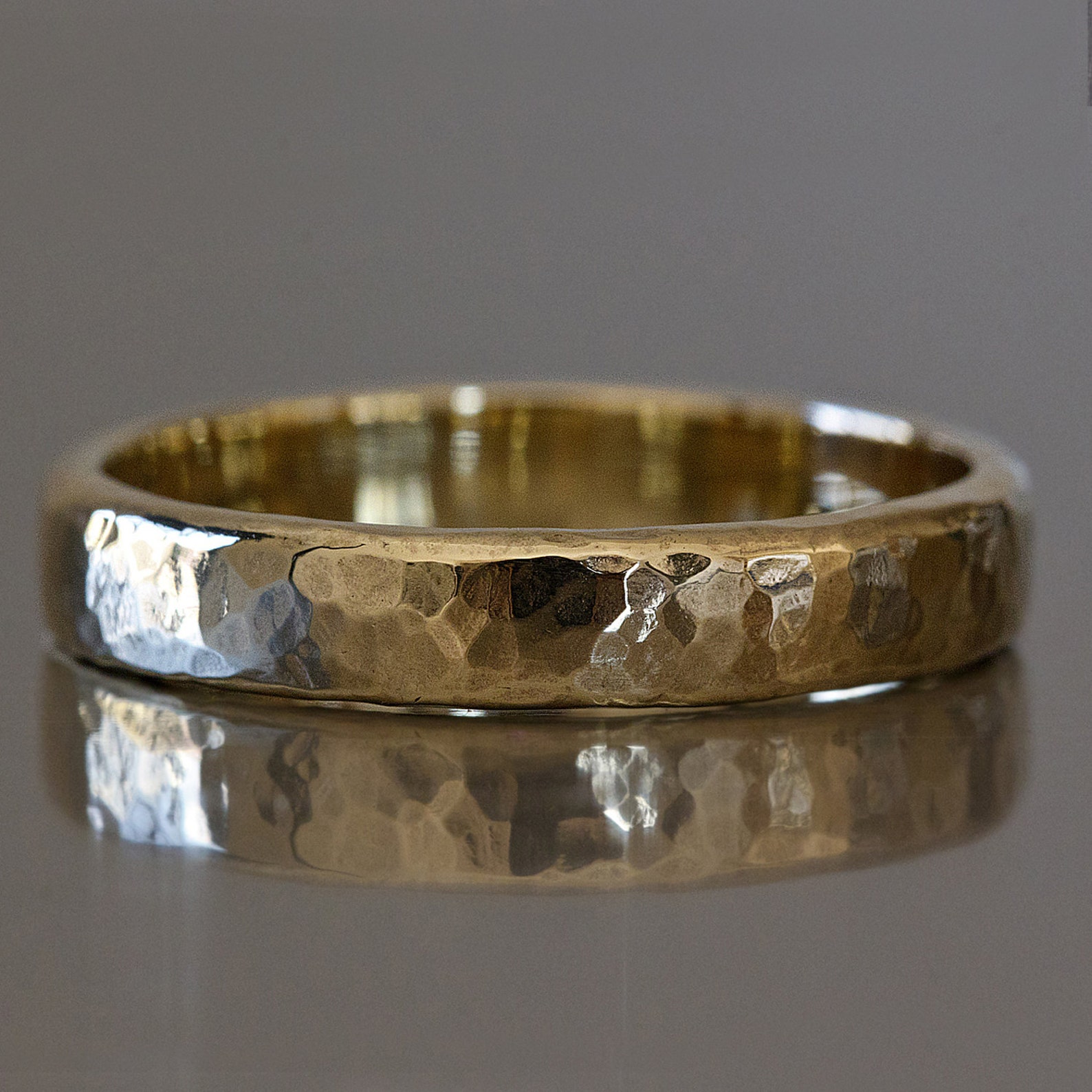 Hammered Gold Ring, Mens Hammered Wedding Ring, Rustic Wedding Ring