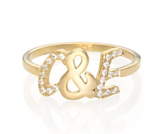 Personlig diamantring, initialring i guld, personlig ring i 14K, bokstavsring, diamantinitial, personlig initialring, guldinitialring