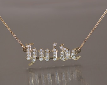Gothic Necklace, Gothic Jewelry, Gothic Gold Necklace, Diamond Personalized Necklace, Unique Name Necklace, Gothic Name Necklace, Push Gift