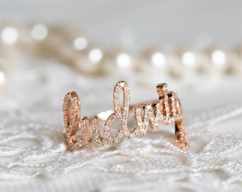 Custom Name Ring, Personalized Diamond Ring, Diamond Name Ring, 14K Personalized Ring, 14K Gold Custom Ring, Custom Name Jewelry, Name Ring