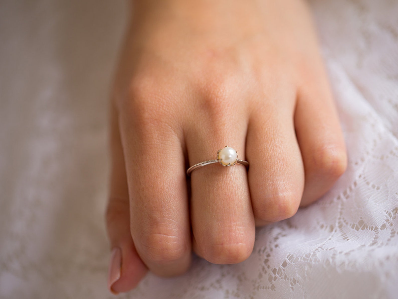 Pearl Engagement Ring Pearl Wedding Ring Pearl Bridal Ring Etsy