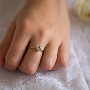 Blue Engagement Ring, Antique Engagement Ring, Aquamarine Engagement Ring, Yellow Gold, Vintage Inspired, Art Nouveau 18K, 14K Gemstone Ring image 4