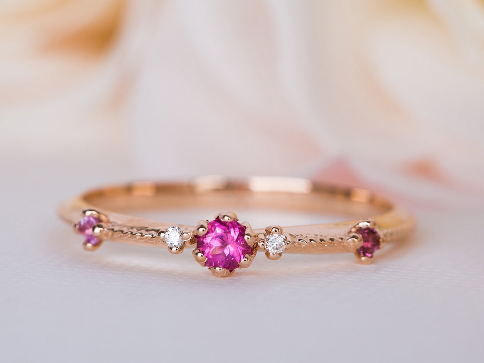Pink Wedding Ring Pink Wedding Band Pink Sapphire Engagement Etsy
