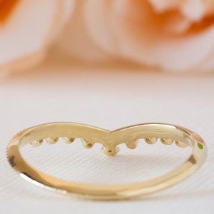 Antique Wedding Band, Milgrain Wedding Ring, Curved Wedding Ring, V Diamond Ring, 18K Diamond Band, Nesting Wedding Ring, Stacking Ring image 10