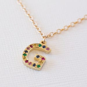 Bedelketting van 14 karaats goud, 14 karaats ketting met initialen, bedelketting met initialen, gepersonaliseerde 14 karaats ketting, 14 karaats letterketting, massief gouden bedelketting afbeelding 7