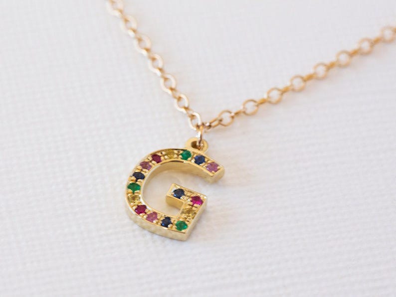 Bedelketting van 14 karaats goud, 14 karaats ketting met initialen, bedelketting met initialen, gepersonaliseerde 14 karaats ketting, 14 karaats letterketting, massief gouden bedelketting afbeelding 7
