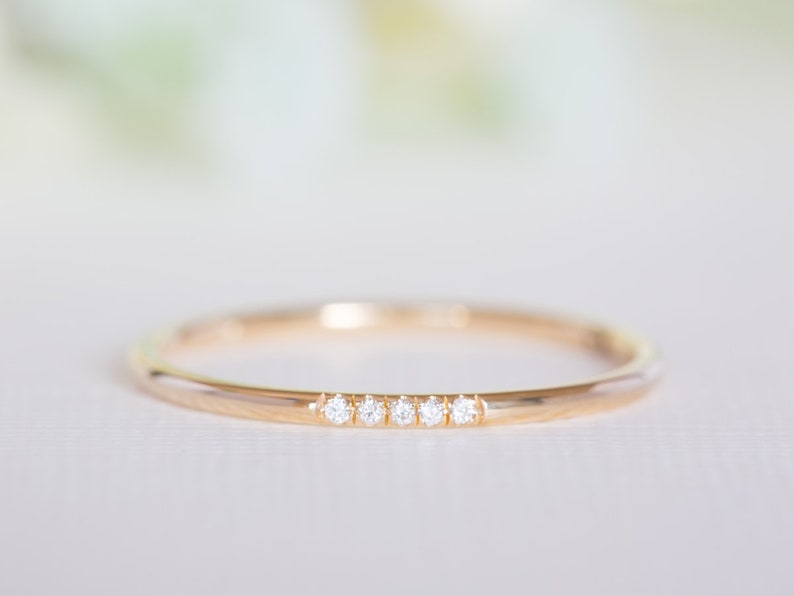 5 Diamond Ring, Thin Wedding Ring, Delicate Wedding Ring, Minimalist Diamond Ring, Dainty Diamond Ring, Thin Diamond Ring, Delicate Diamond image 1