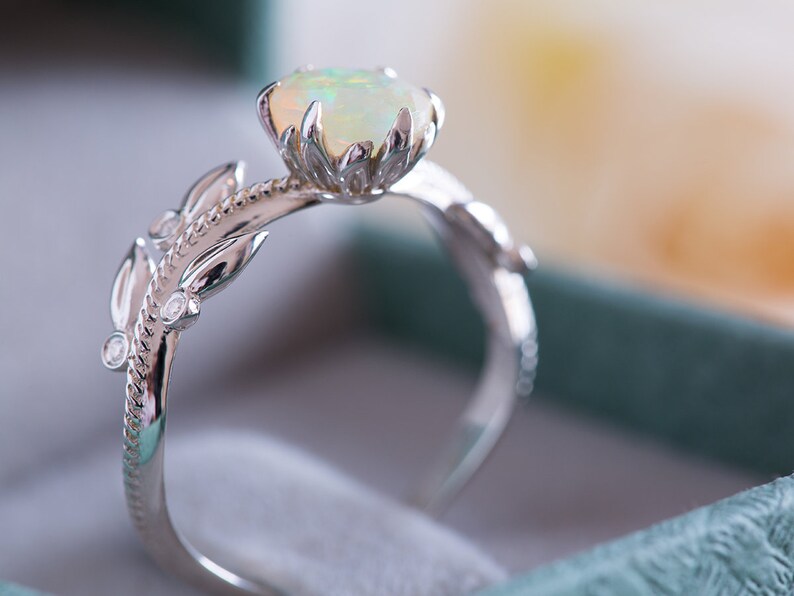 Flower Engagement Ring Floral Leaves Engagement Ring Branch Etsy