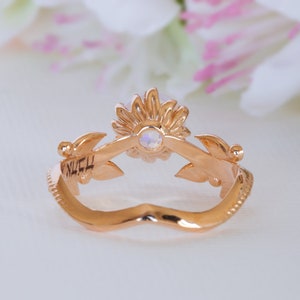 Unique Engagement Ring, Welo Opal Ring, Opal Promise Ring, Floral Opal Ring, solid gold opal ring, Leaves 14K / 18K Ring, Vintage Opal Ring image 9