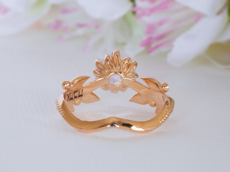 Unique Engagement Ring, Welo Opal Ring, Opal Promise Ring, Floral Opal Ring, solid gold opal ring, Leaves 14K / 18K Ring, Vintage Opal Ring image 9