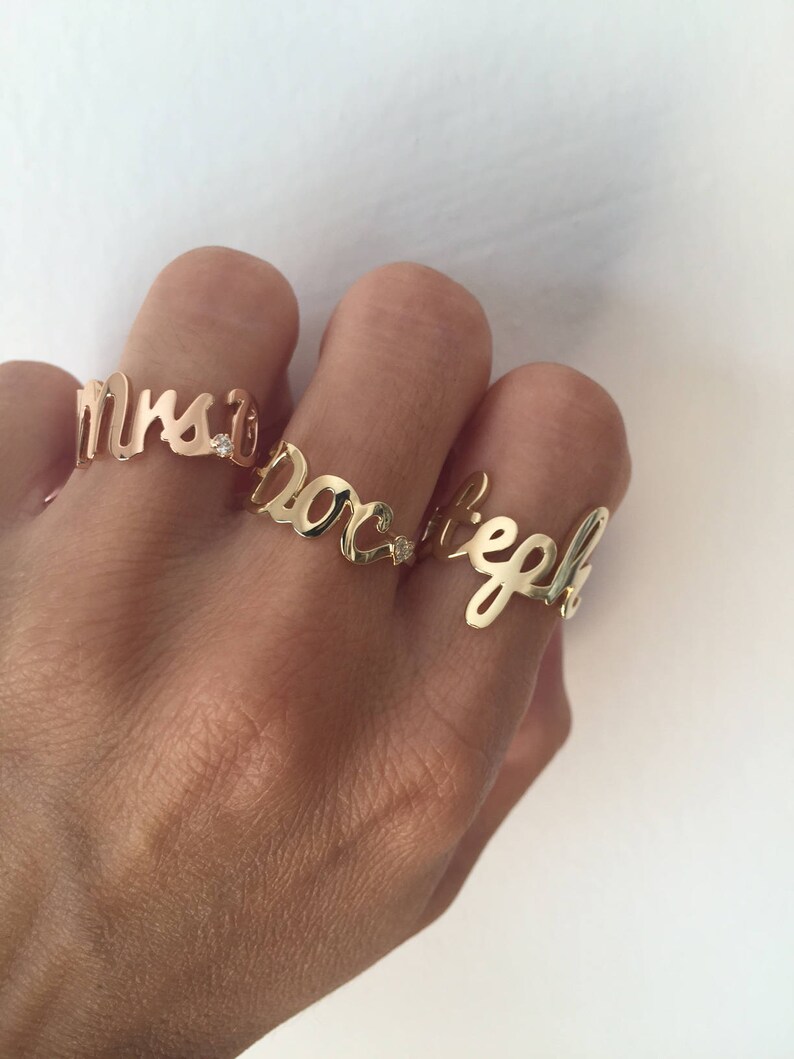 Personalized Gold Ring, Gold Name Ring, Diamond Name Ring, Personalized Name Ring, Custom Name Ring, Monogram Ring Gold, Name Ring, 14K name image 9