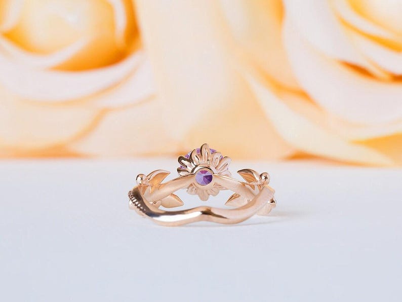 Amethyst Promise Ring, Amethyst Vintage Ring, Purple Wedding Ring, Amethyst Engagement Ring, Purple Promise Ring, Flower Amethyst Ring image 6