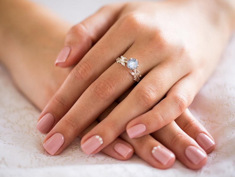 Unique Engagement Ring Rose Gold, Victorian Engagement Ring, Diamond Leaves Moissanite Ring, Floral Ring, 14K, 18K, Vintage Inspired Flower image 6