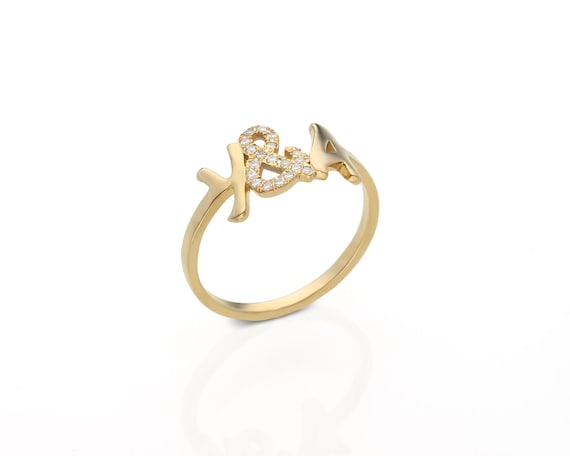 Diamond Initial Ring Personalized Diamond Ring Letter Ring Gold