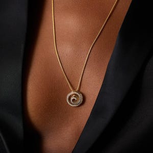 Pingente de diamante exclusivo, colar longo de diamante, colar espiral de diamante, colar de diamante boho, colar espiral em ouro 14K