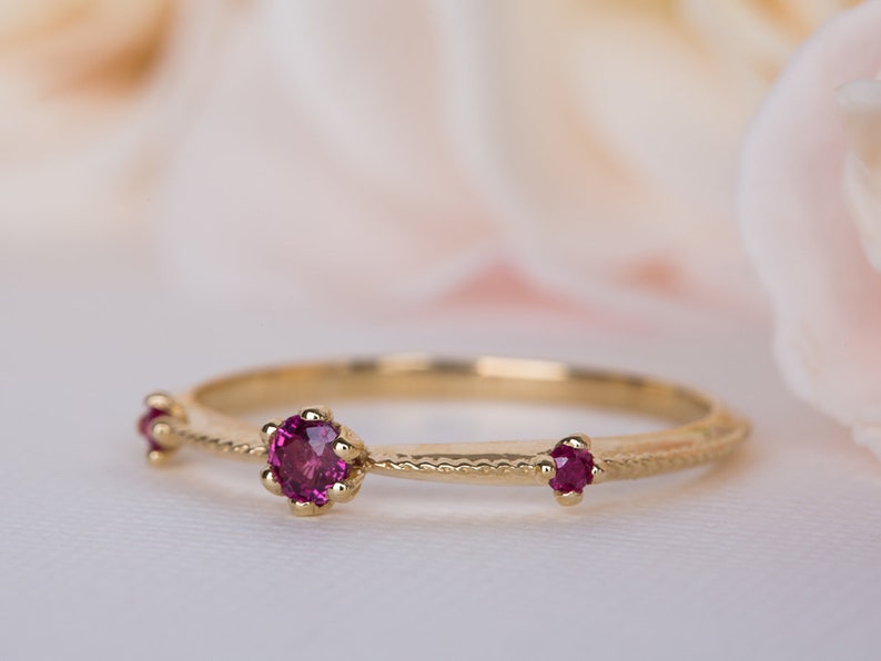 Ruby Gold Ring, Ruby Wedding Ring, Ruby Engagement Ring, Ruby Vintage Ring, Ruby 14K Ring, Ruby Wedding Band, 18K Ruby Ring, Floral Ring image 2