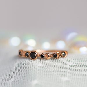 Black Diamond Ring, Black Wedding Ring, Alternative Wedding Band, Celestial Engagement Ring, Gold Moon Ring, 14K Crescent Moon, 18K image 5