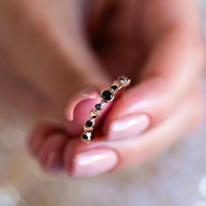 Black Diamond Ring, Black Wedding Ring, Alternative Wedding Band, Celestial Engagement Ring, Gold Moon Ring, 14K Crescent Moon, 18K image 10