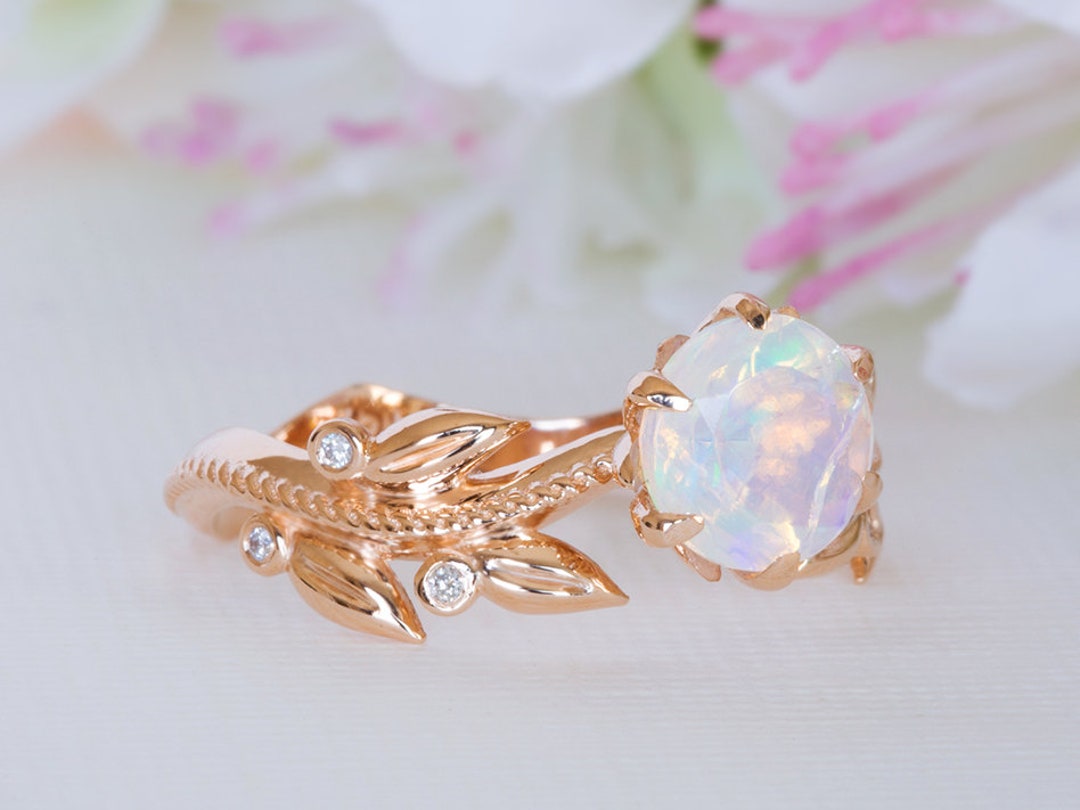 Opal Engagement Ring Rose Gold Opal Anniversary Ring Fire - Etsy