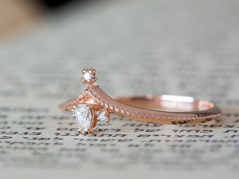 Unique Diamond Ring, Pear Diamond Ring, Antique Engagement Ring, Alternative Engagement Ring, Filigree Engagement Ring, Edwardian Ring, 18K image 5