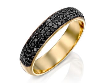 Black Diamond Ring, Black Diamond Wedding Ring, Black Diamond Wedding Band, Gothic Band, Black Stacking Ring, Black Eternity Ring 18K