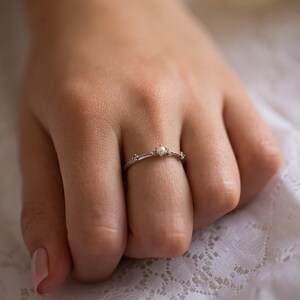 Antique Wedding Ring, Antique Wedding Band, Pearl Diamond Ring, Victorian Wedding Band, 14K Pearl Ring, 18K, Vintage Inspired Edwardian Ring