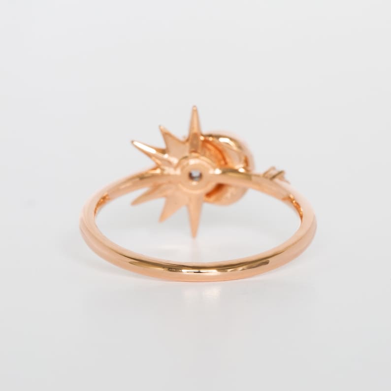 Unique Moissanite Engagement Ring, Boho Wedding Ring, Rose Gold Diamond Bridal Ring, Celestial Wedding, Alternative Star Ring, Crescent Moon image 10