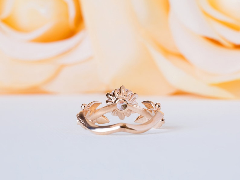 Pink Engagement Ring, Rose Gold Morganite Ring, Edwardian Engagement Ring, Diamond Leaf Ring, 14K Morganite Ring, Nature Inspired 18K Ring image 10