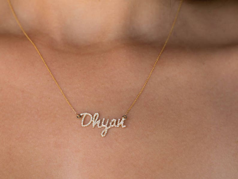 Diamond Name Necklace, Name Necklace, Personalized Name Necklace, Solid Gold Name Necklace, Custom Name Necklace, Diamond Name, 18K name image 9