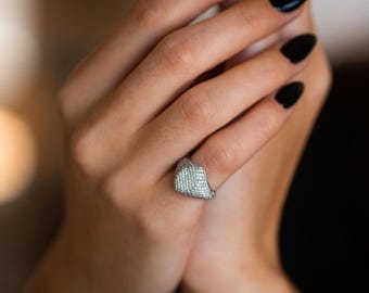 Pave Diamond Ring, Statement Signet Ring, Pinky Signet Ring, Diamond Signet Ring, Diamond Pinky Ring Women, Solid Gold Signet Ring, 14K, 18K