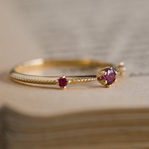 Ruby Gold Ring, Ruby Wedding Ring, Ruby Engagement Ring, Ruby Vintage Ring, Ruby 14K Ring, Ruby Wedding Band, 18K Ruby Ring, Floral Ring image 6