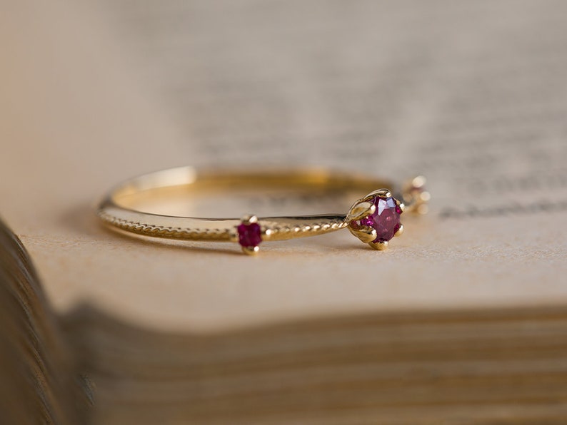 Ruby Gold Ring, Ruby Wedding Ring, Ruby Engagement Ring, Ruby Vintage Ring, Ruby 14K Ring, Ruby Wedding Band, 18K Ruby Ring, Floral Ring image 6