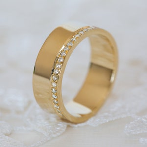 Wide Wedding Band, Unisex Wedding Band, Unique Eternity Ring, 5mm Wedding Ring, Yellow Gold Bridal Ring, 18K Wedding Band, 14K