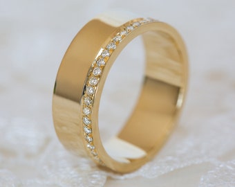 Wide Wedding Band, Unisex Wedding Band, Unique Eternity Ring, 5mm Wedding Ring, Yellow Gold Bridal Ring, 18K Wedding Band, 14K