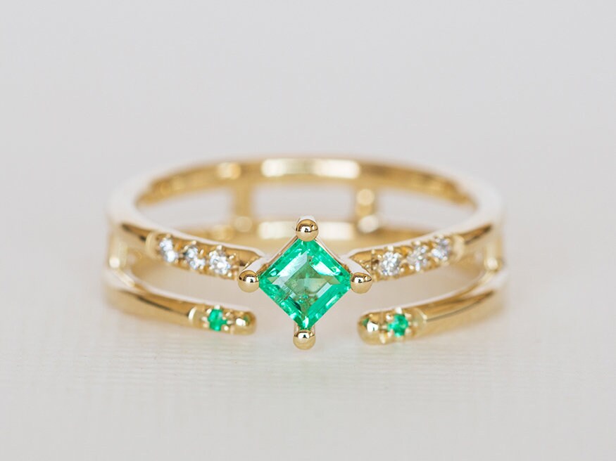 Emerald Engagement Ring Emerald Diamond Ring Natural Emerald - Etsy Israel