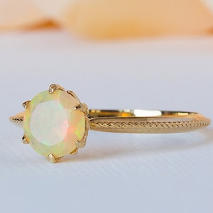 Opal Wedding Ring, Opal Anniversary Ring, Opal Solitaire Ring, Bohemian Engagement Ring, Yellow Gold Opal Ring, Antique Opal Ring, 14K, 18K