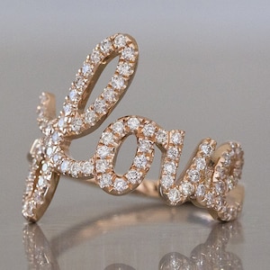 Anniversary Diamond Ring, Love Ring, Diamond Promise Ring, Diamond Love Ring, 14K Love Ring, Love Band, Gold Love Ring, Solid Gold Love Ring