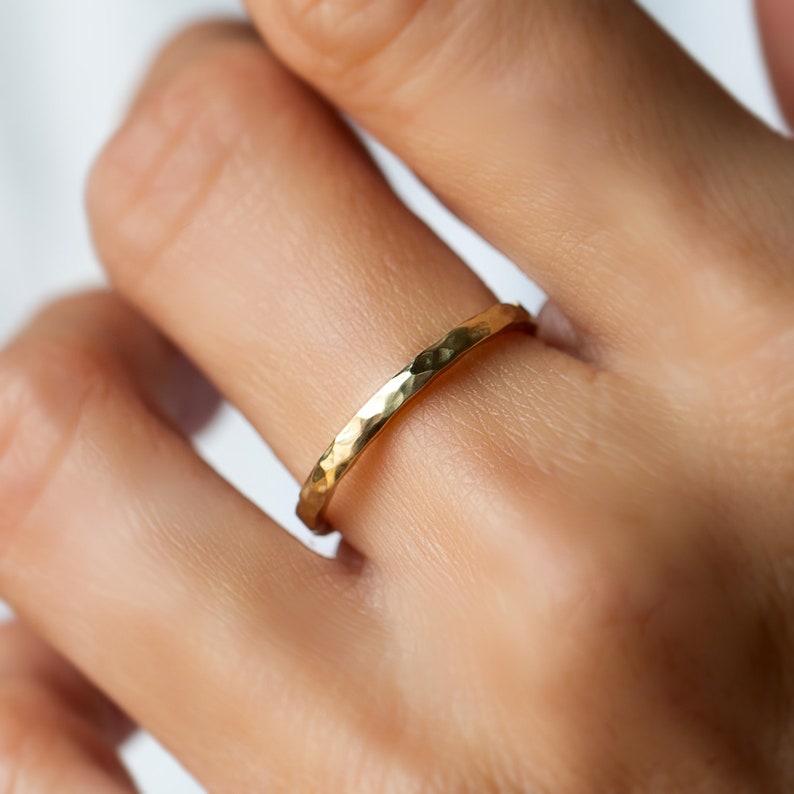 14K Wedding Ring, Rustic Wedding Ring, Hammered Gold Ring, Rustic Gold Ring, 18K Hammered Ring, Rough Wedding Ring, solid gold Hammered Ring image 2