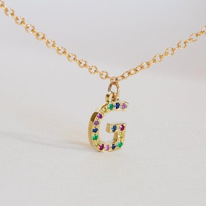 Bedelketting van 14 karaats goud, 14 karaats ketting met initialen, bedelketting met initialen, gepersonaliseerde 14 karaats ketting, 14 karaats letterketting, massief gouden bedelketting afbeelding 2