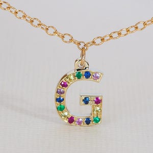 Bedelketting van 14 karaats goud, 14 karaats ketting met initialen, bedelketting met initialen, gepersonaliseerde 14 karaats ketting, 14 karaats letterketting, massief gouden bedelketting afbeelding 1