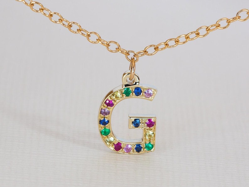Bedelketting van 14 karaats goud, 14 karaats ketting met initialen, bedelketting met initialen, gepersonaliseerde 14 karaats ketting, 14 karaats letterketting, massief gouden bedelketting afbeelding 1
