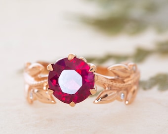 Ruby Engagement Ring, Red Wedding Ring, Ruby 14K Ring, Bohemian Engagement Ring, Red Diamond Ring, Ruby Anniversary Ring, 18K Promise Ring