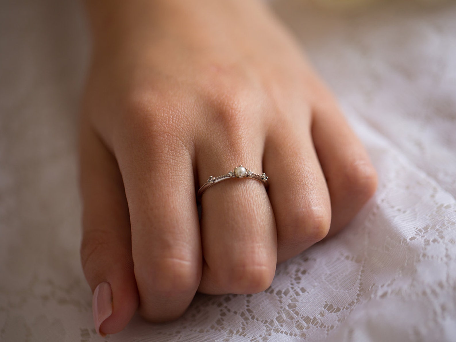 Boho Wedding Ring Boho Wedding Band Pearl Wedding Band 14K Pearl