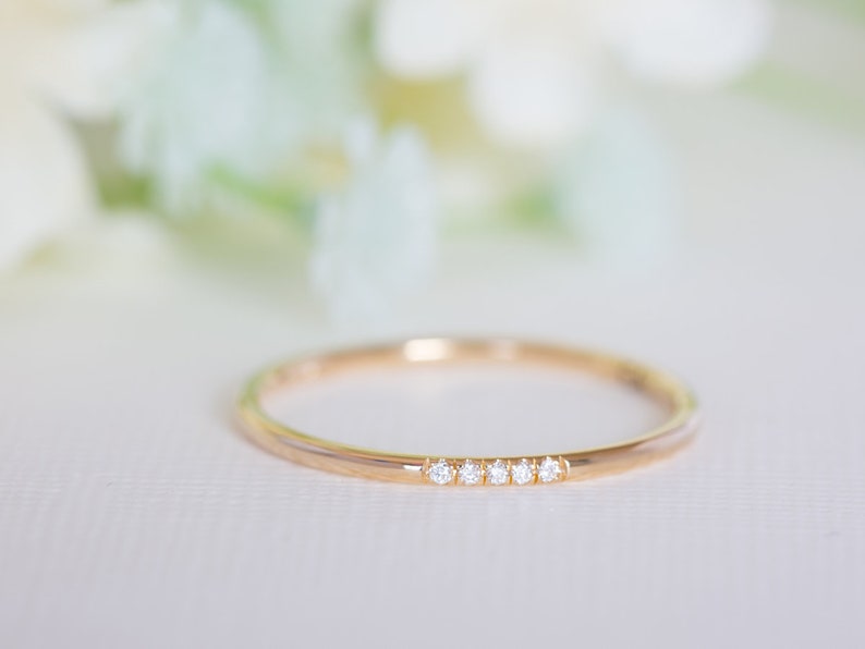 5 Diamond Ring, Thin Wedding Ring, Delicate Wedding Ring, Minimalist Diamond Ring, Dainty Diamond Ring, Thin Diamond Ring, Delicate Diamond image 2