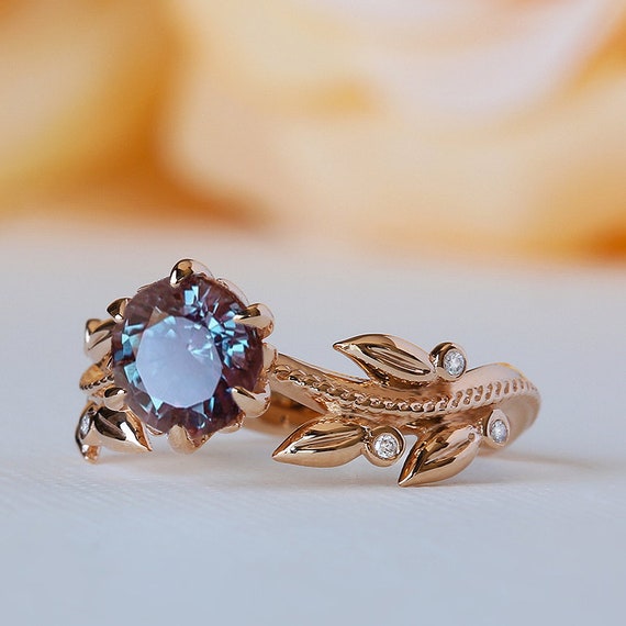 Blue Engagement Gold Ring Alexandrite Jewelry Diamond Green Engagement Ring Alexandrite Anniversary Ring Art Deco Alexandrite Ring 14K Etsy Ireland