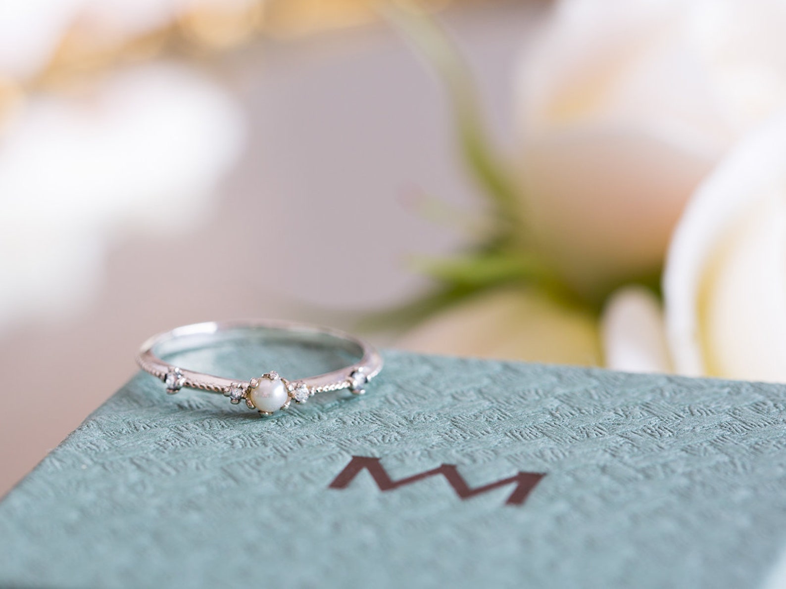 Boho Wedding Ring Boho Wedding Band Pearl Wedding Band 14K Etsy