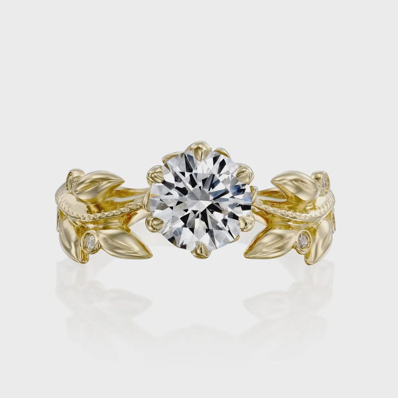 Vine Engagement Ring, Art Deco Engagement Ring Rose Gold, Vintage Inspired Art Nouveau Ring, Flower Moissanite Ring, 14K Moissanite, 18K image 4