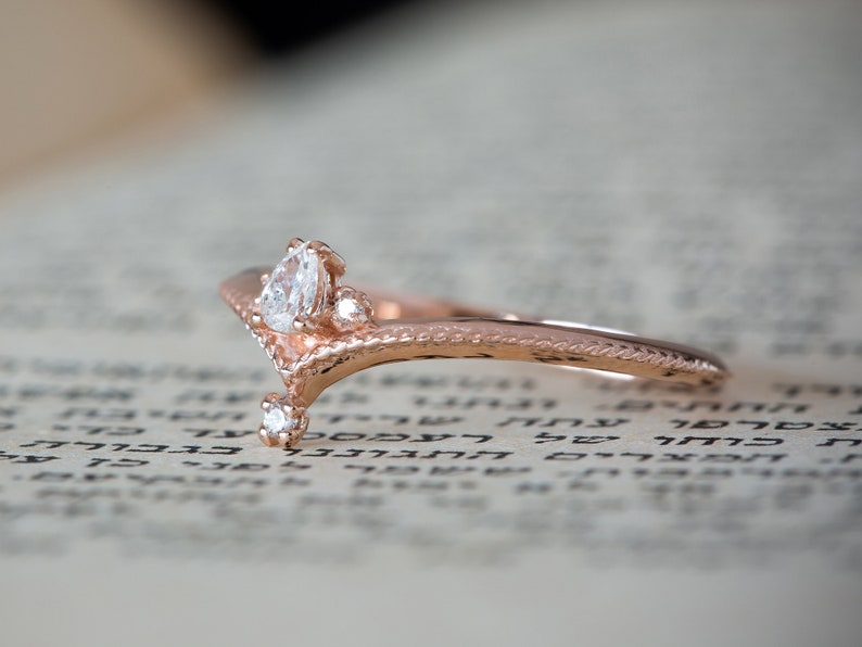 Unique Diamond Ring, Pear Diamond Ring, Antique Engagement Ring, Alternative Engagement Ring, Filigree Engagement Ring, Edwardian Ring, 18K image 3