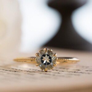 Blue Engagement Ring, Antique Engagement Ring, Aquamarine Engagement Ring, Yellow Gold, Vintage Inspired, Art Nouveau 18K, 14K Gemstone Ring image 2