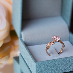 Pink Engagement Ring, Rose Gold Morganite Ring, Edwardian Engagement Ring, Diamond Leaf Ring, 14K Morganite Ring, Nature Inspired 18K Ring image 9